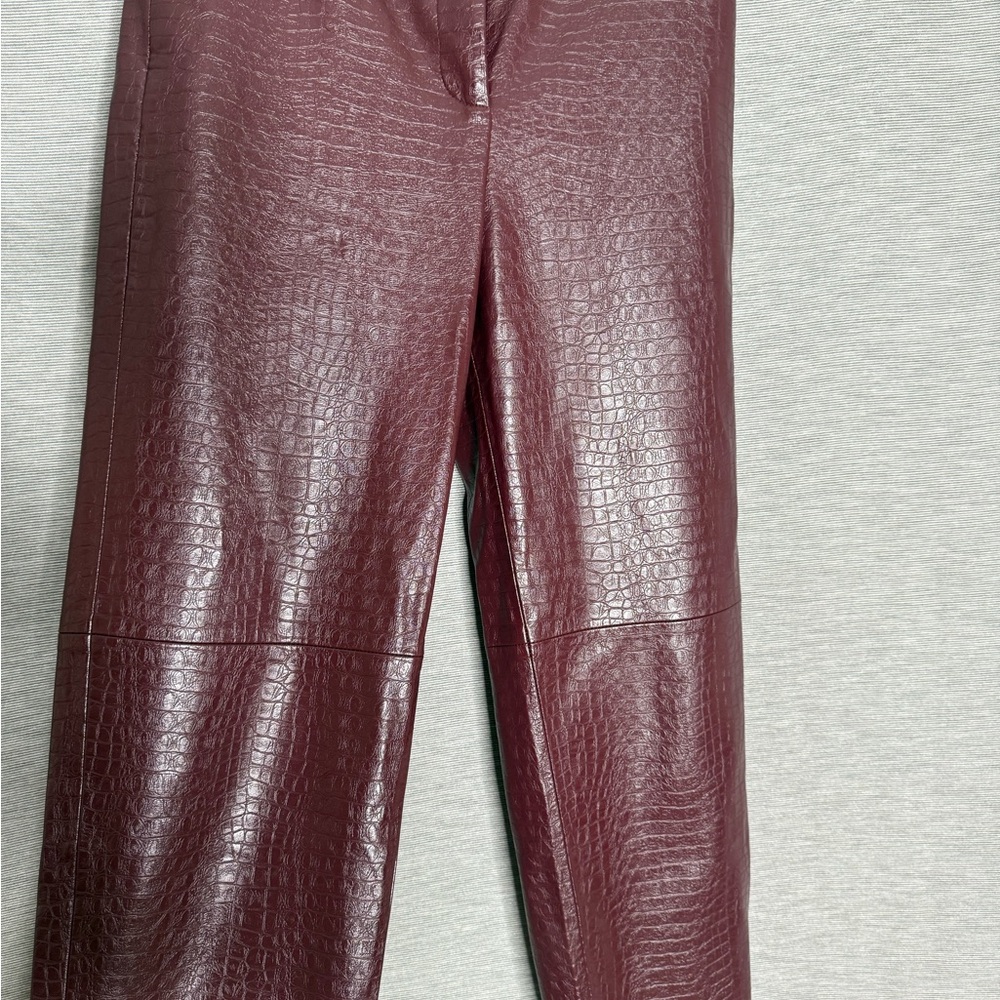 Zara Maroon Croc-Embossed Trousers - Picture 3 of 10